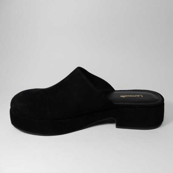 Larroude Miso Flatform Platform CLOGS Slip On Size 8.5 Black Suede Leather EUC - Picture 16 of 16